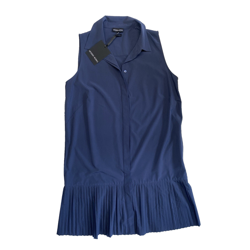 Modern Works Dress Size Medium NEW Navy Blue Drop Waist Pleated Preppy Mini